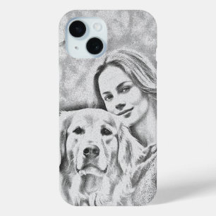 Coque Pour iPhone 15 Pet Photo Amoureux des chiens crayon dessin iPhone