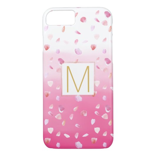 Coques Case-Mate iPhone Pétales rose rose Aquarelle Ombre or Monogramme (Dos)