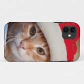 Coques Case-Mate iPhone Petit chaton dans le casquette rouge de Noël (Dos (Horizontal))