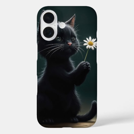 Coques Case-Mate iPhone Petit chaton noir avec une marguerite blanche (Verso)