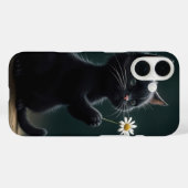 Coques Case-Mate iPhone Petit chaton noir avec une marguerite blanche (Verso (horizontal))