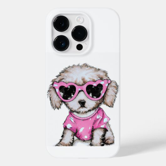 Coques Case-Mate iPhone Petit chiot de caniche portant des lunettes de sol (Verso)