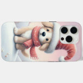 Coques Case-Mate iPhone Petit chiot de Noël en chapeau santa (Verso (horizontal))