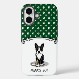 Coques iPhone 16 Petit Mama's Boy Boston Terrier (noir)