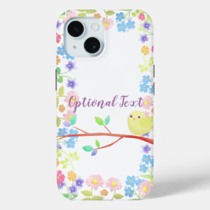 Coque Pour iPhone 15 Petit oiseau sur un arbre à fleurs