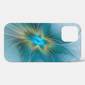 Coques Case-Mate iPhone Petite Beauté Moderne Bleu Or Fractal Art Flower (Verso (horizontal))