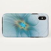 Coques Case-Mate iPhone Petite Beauté Moderne Bleu Or Fractal Art Flower (Dos (Horizontal))