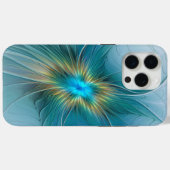 Coques Case-Mate iPhone Petite Beauté Moderne Bleu Or Fractal Art Flower (Verso (horizontal))