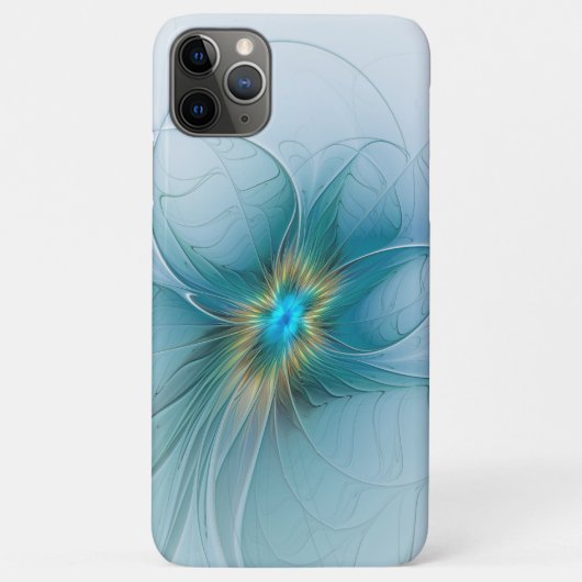 Coques Case-Mate iPhone Petite Beauté Moderne Bleu Or Fractal Art Flower (Dos)