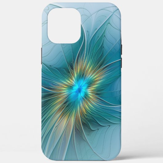 Coques Case-Mate iPhone Petite Beauté Moderne Bleu Or Fractal Art Flower (Verso)