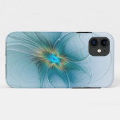 Coques Case-Mate iPhone Petite Beauté Moderne Bleu Or Fractal Art Flower (Dos (Horizontal))