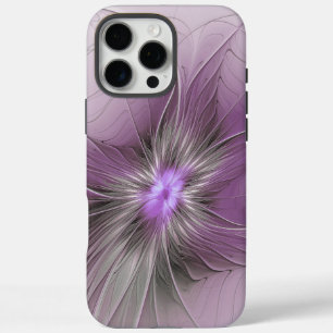 Coques iPhone 16 Pro Max Petite Beauté Moderne Fleur d'Art Fractal Gris Mau