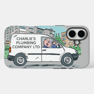 Coques iPhone 16 Plus Petite Entreprise avec Nom. Homme et Fourgonnette