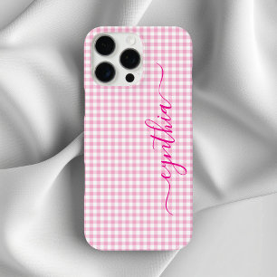 Coques iPhone 16 Pro Max Petite signature gingham rose pâle