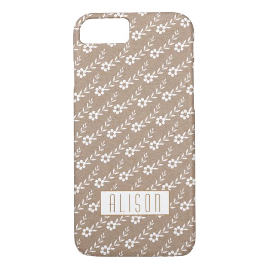 Coques Case-Mate iPhone Petites fleurs blanches sur papier kraft fleurs ru (Dos)