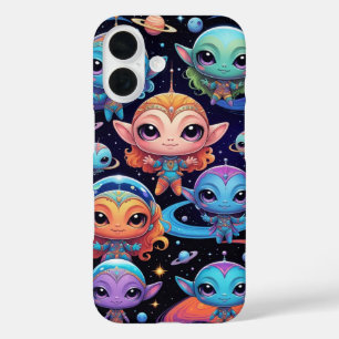 Coques iPhone 16 Petits Aliens Multi-Couleurs dans l'Espace
