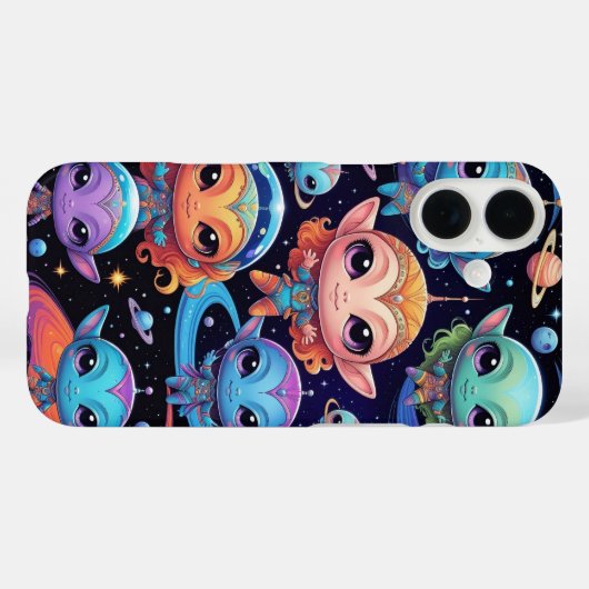 Coques Case-Mate iPhone Petits Aliens Multi-Couleurs dans l'Espace (Verso (horizontal))