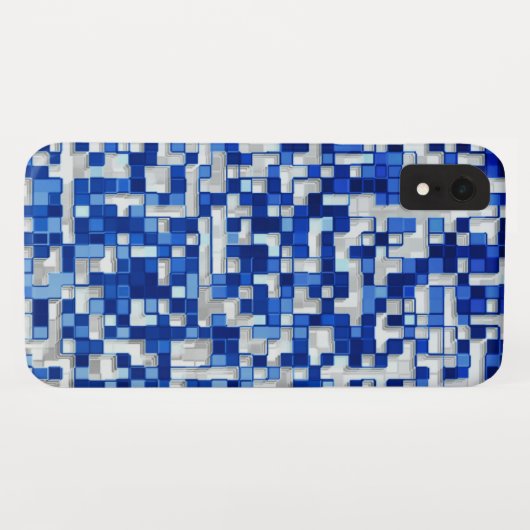 Coques Case-Mate iPhone Petits carrés superposés, tons de bleu avec blanc (Dos (Horizontal))