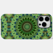Coques Case-Mate iPhone Pétoncle en plumes Mandala Emerald et symétrie ble (Verso (horizontal))