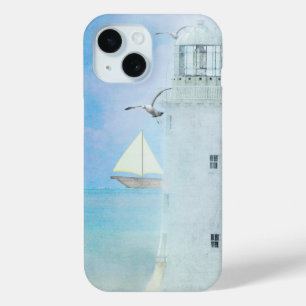 Coque Pour iPhone 15 phare blanc avec voilier