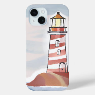 Coque Pour iPhone 15 Phare Classique Aquarelle d'eau côtière océaniqu