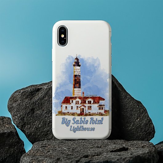 Coques Case-Mate iPhone Phare de Big Sable Point, aquarelle - Michigan
