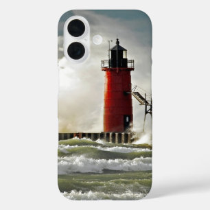 Coques iPhone 16 phare rouge à vague géante