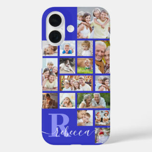 Coques iPhone 16 Photo Collage 16 Photos Monogramme Nom Purple