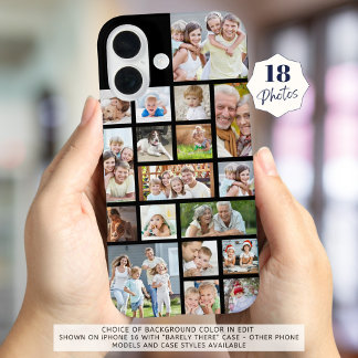 Coques iPhone 16 Photo Collage 18 Photos Couleur personnalisée Noir