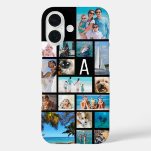 Coques iPhone 16 Photo Collage Monogramme 17 Photos Noir