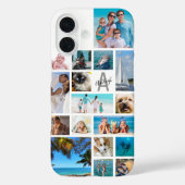 Coques Case-Mate iPhone Photo Collage Monogramme Nom 17 Photos Blanc (Verso)