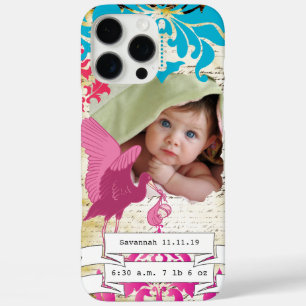 Coques iPhone 16 Pro Max Photo de bébé Statistiques de bébé Damassé Bord Br