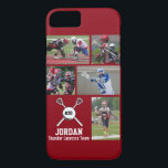 Coques Pour iPhone Photo de crosse personnalisée Numéro de collage<br><div class="desc">Ce coque iphone Lacrosse personnalisé vous propose vos 5 photos, le nom du joueur et le numéro de l'équipe et le nom du joueur. Personnalisez avec des plans d'action, une photo d'équipe, des photos de tournoi, etc. Changez facilement la couleur de l'arrière - plan pour correspondre aux couleurs de votre...</div>