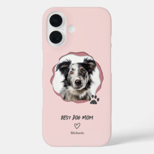 Coques iPhone 16 Photo de la meilleure maman de chien rose