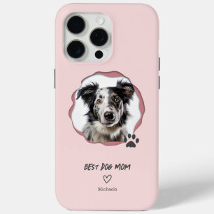 Coque iPhone 15 Pro Max Photo de la meilleure maman de chien rose moderne