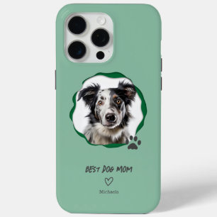 Coque iPhone 15 Pro Max Photo de la meilleure maman de chien verte moderne