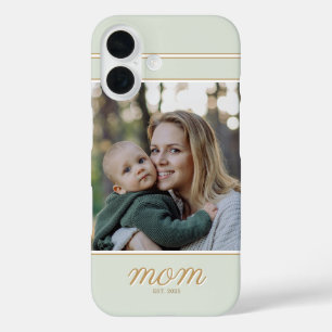 Coques iPhone 16 Photo de maman établie minimaliste or et vert saug