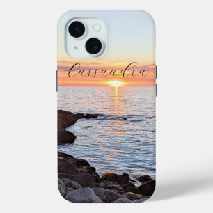 Coque Pour iPhone 15 Photo de Sun and Ocean Golden Sunset Name
