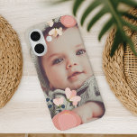 Coques iPhone 16 Photo de superposition florale<br><div class="desc">Ajoutez une photo préférée à ce boîtier de téléphone simple et chic,  agrémenté de fleurs rose vif aux coins.</div>