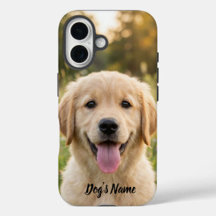 Coques iPhone 16 Photo et nom de Golden Retriever personnalisés