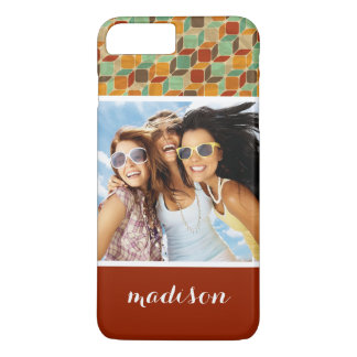 Coque iPhone 8 Plus/7 Plus Photo et nom personnalisés motif géométrique rétro