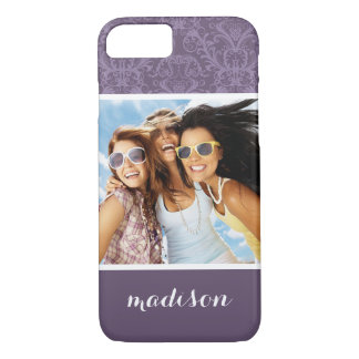 Coque iPhone 8/7 Photo et nom personnalisés Papier peint violet de