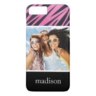 Coque Case-Mate Pour iPhone Photo et nom personnalisés Pink Zebra Stripe Arriè