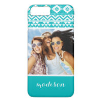 Photo et nom personnalisés Turquoise Aztec Motif t