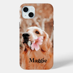 Coque iPhone 15 Mini Photo Golden Retriever personnalisée - Cadeau Amou