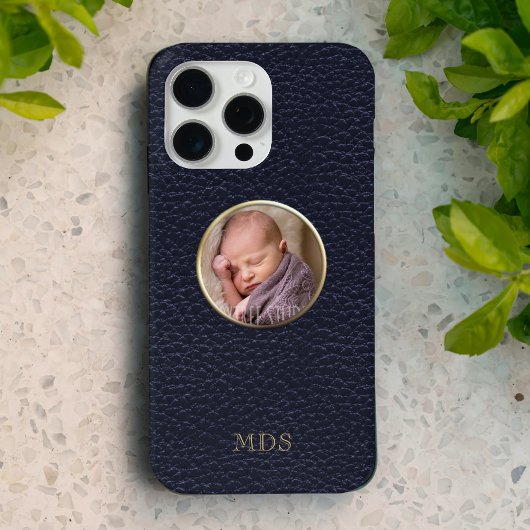 Coques Case-Mate iPhone Photo Midnight Blue Faux Cuir Moderne Monogramme