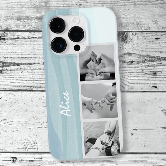 Coques Case-Mate iPhone Photo moderne Collage Cool bleu Aquarelle Nom