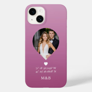 Coque Pour iPhone 14 Photo Monogramme Cœur Romantique Coordonnées Moder