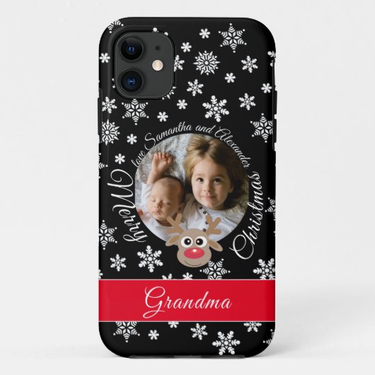 Coques Case-Mate iPhone Photo Noël Noir Cute Reinder Blanc Script (Dos)