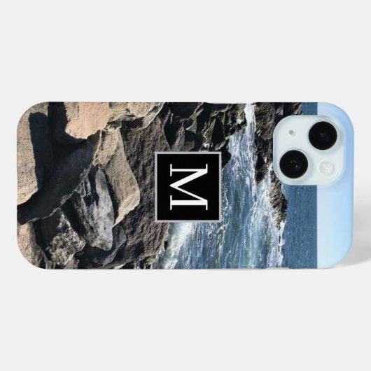 Coques Case-Mate iPhone Photo Ocean Waves and Rocks Initial Black (Verso (horizontal))